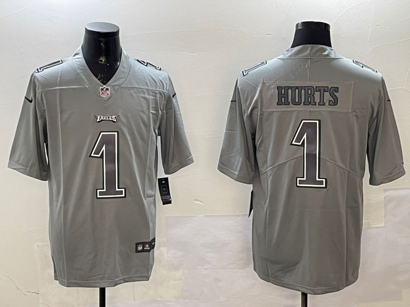 Men Philadelphia Eagles #1 Hurts Grey 2025 Nike Vapor Limited NFL Jersey style 210